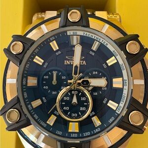 Invicta Black and Gold Watch with Chronograph